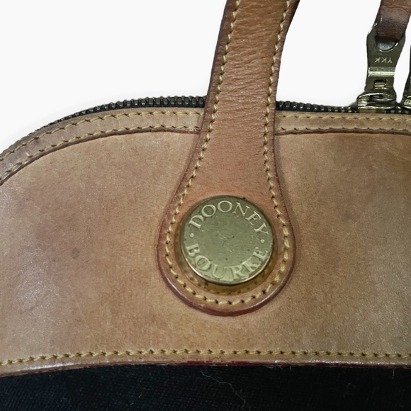 Vintage Dooney & Bourke Black Fabric and Natural/Tan Leather Satchel Handbag - Picture 6 of 16